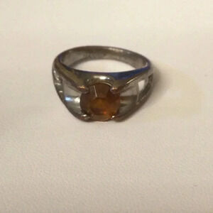 Orange Rhinestone Silver Band Ring